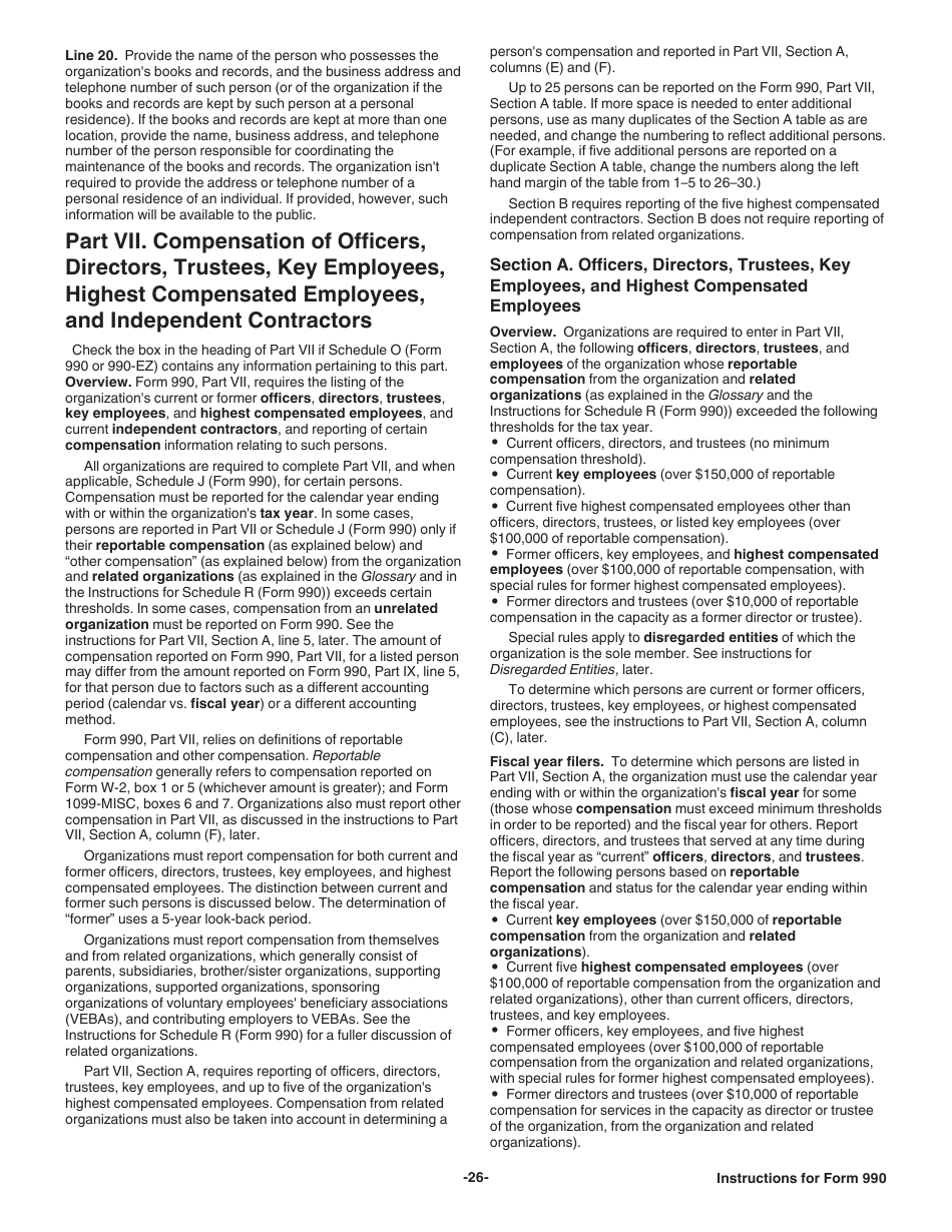 Instructions for IRS Form 990 Return of Organization Exempt From Income Tax, Page 26