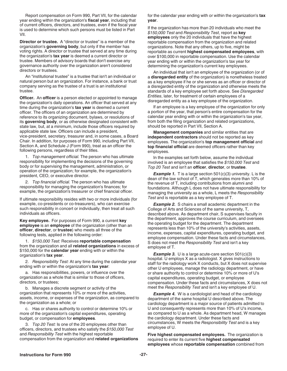 Instructions for IRS Form 990 Return of Organization Exempt From Income Tax, Page 27