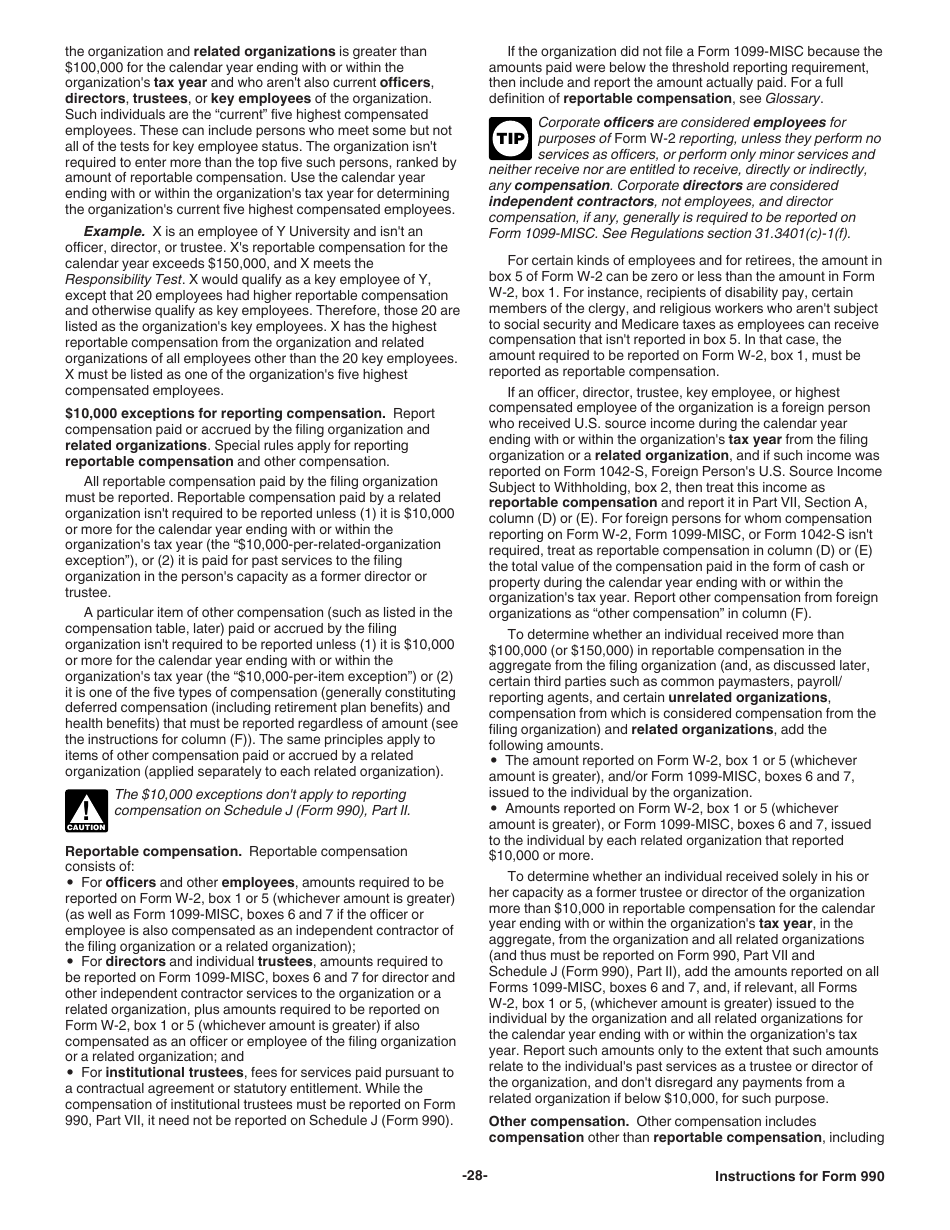 Instructions for IRS Form 990 Return of Organization Exempt From Income Tax, Page 28