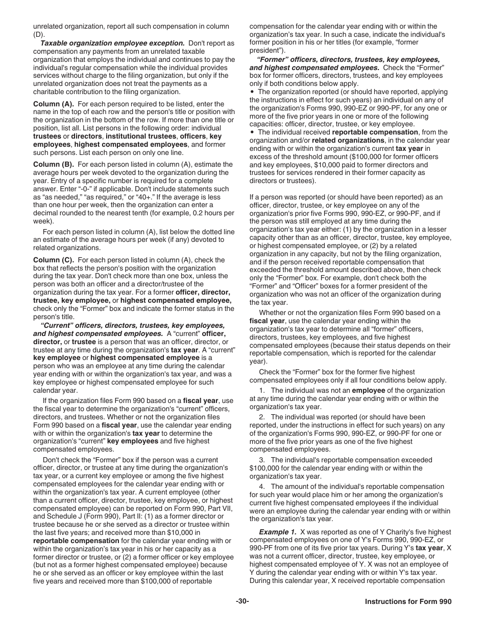 Instructions for IRS Form 990 Return of Organization Exempt From Income Tax, Page 30