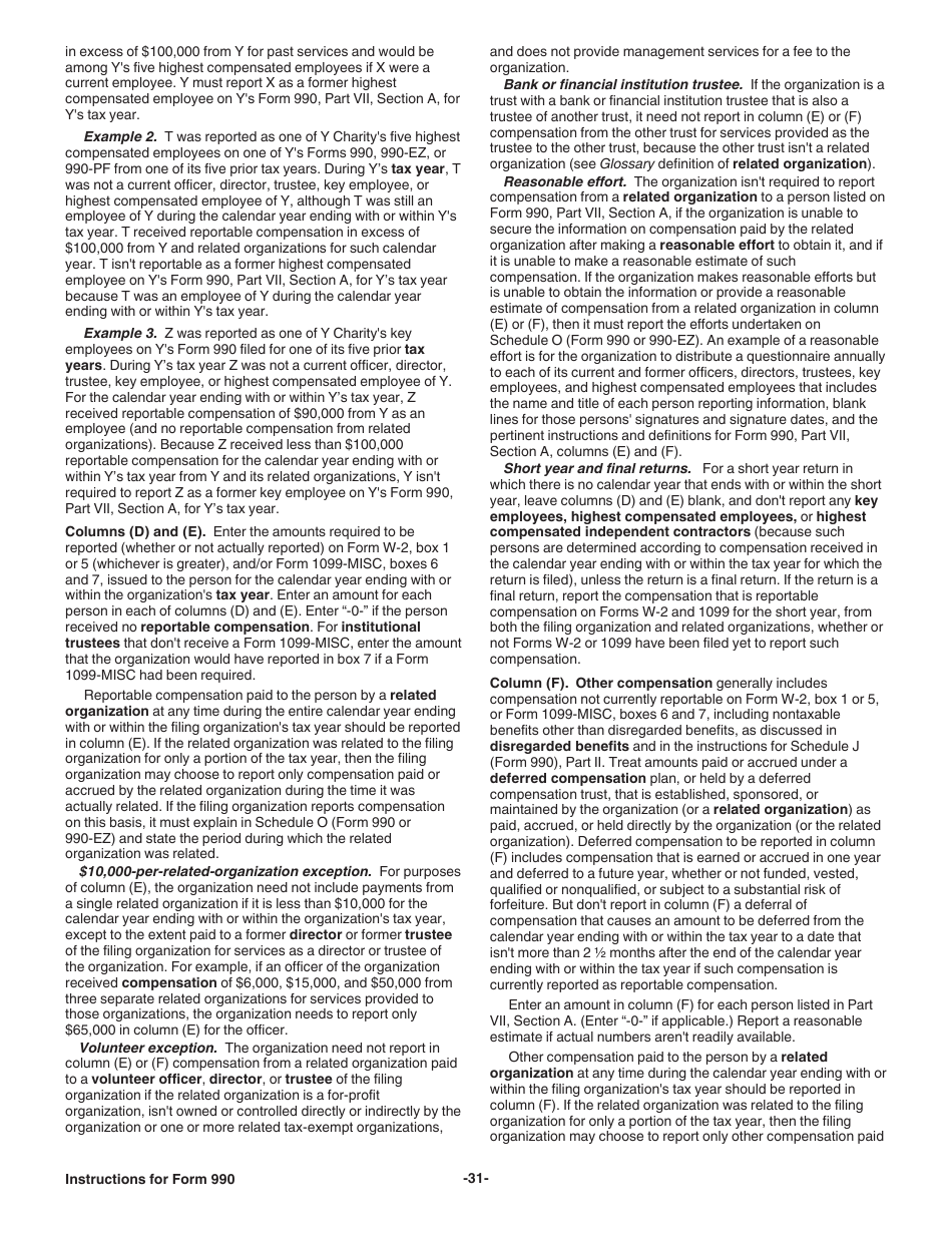 Instructions for IRS Form 990 Return of Organization Exempt From Income Tax, Page 31