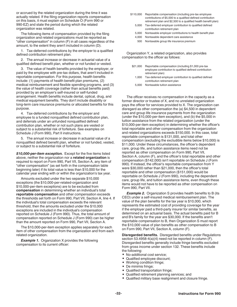 Instructions for IRS Form 990 Return of Organization Exempt From Income Tax, Page 32