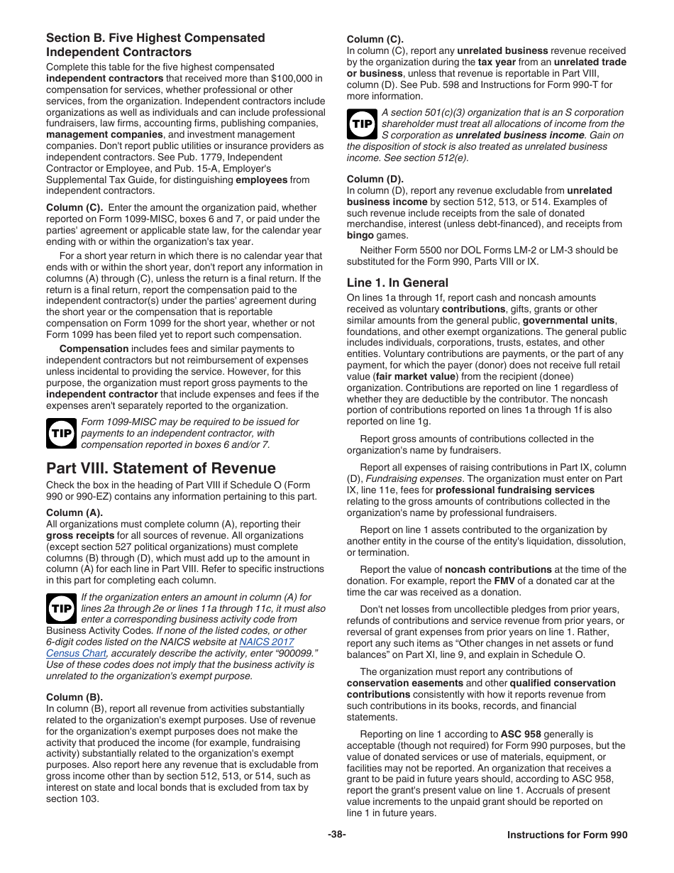Instructions for IRS Form 990 Return of Organization Exempt From Income Tax, Page 38