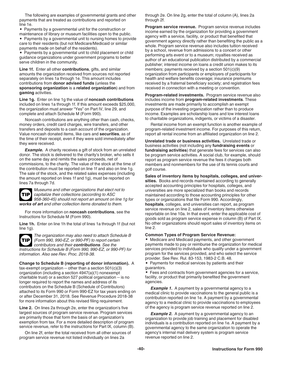 Instructions for IRS Form 990 Return of Organization Exempt From Income Tax, Page 40