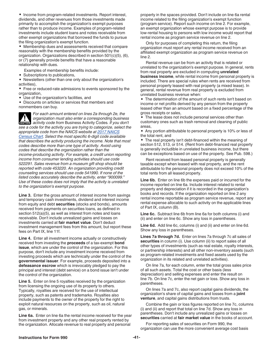 Instructions for IRS Form 990 Return of Organization Exempt From Income Tax, Page 41