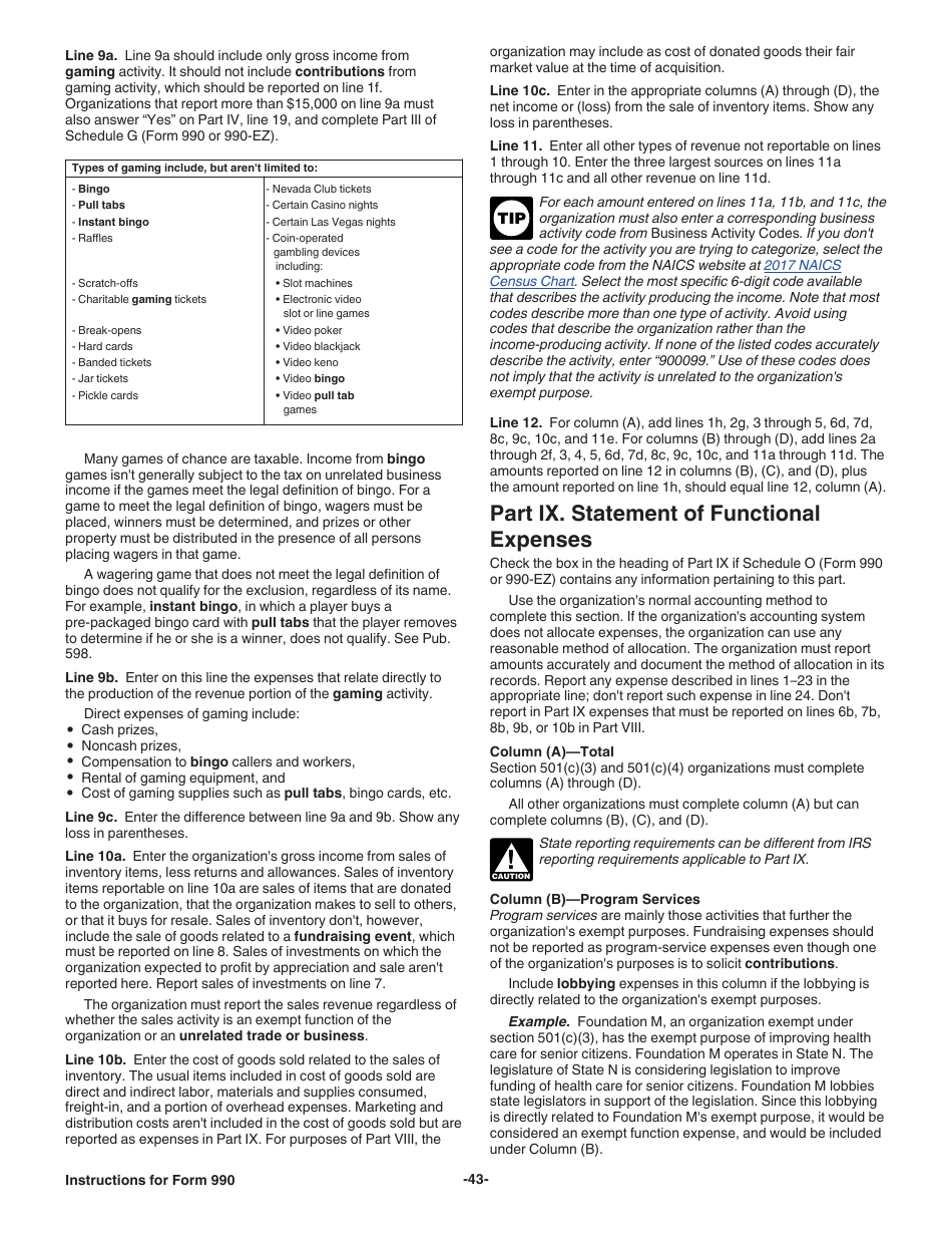 Instructions for IRS Form 990 Return of Organization Exempt From Income Tax, Page 43