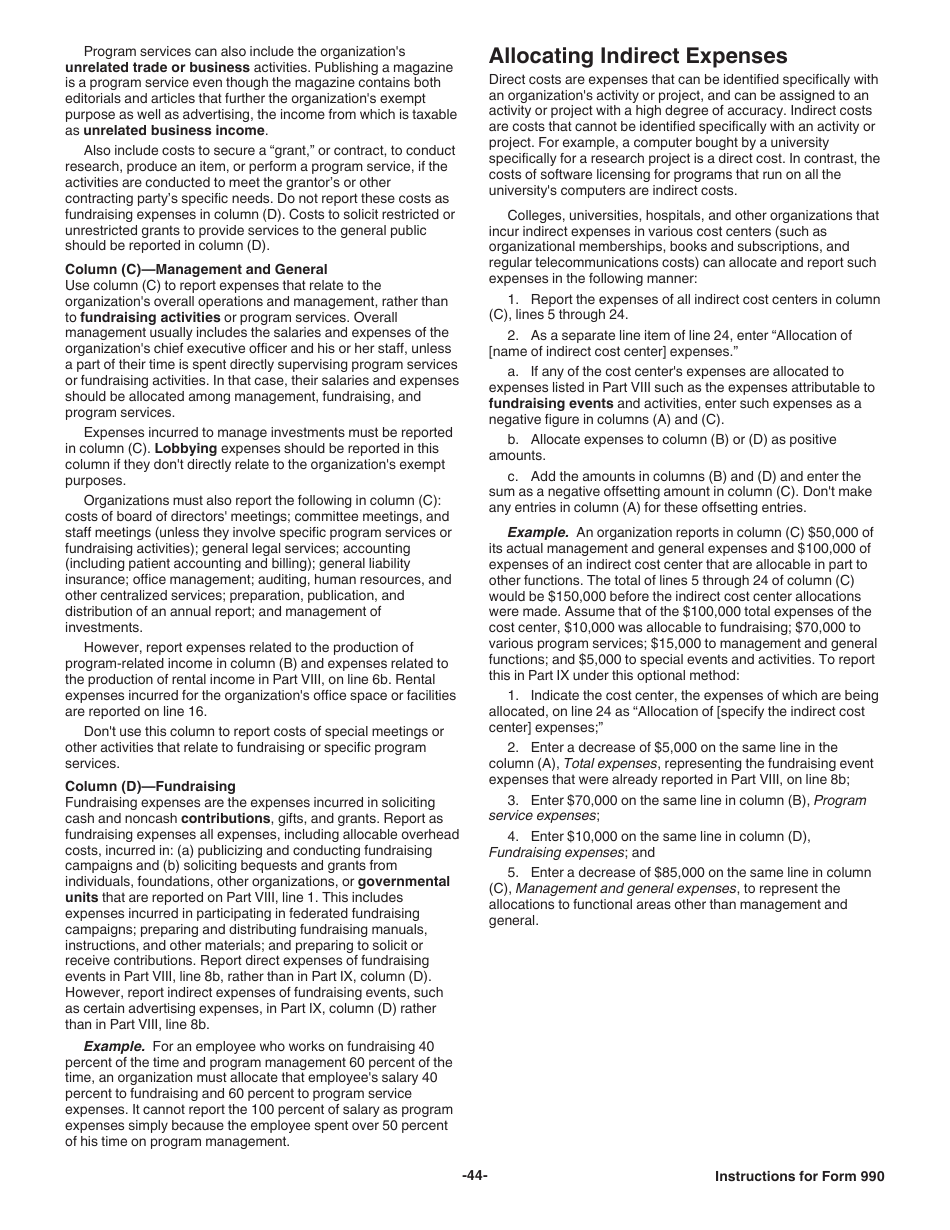 Instructions for IRS Form 990 Return of Organization Exempt From Income Tax, Page 44