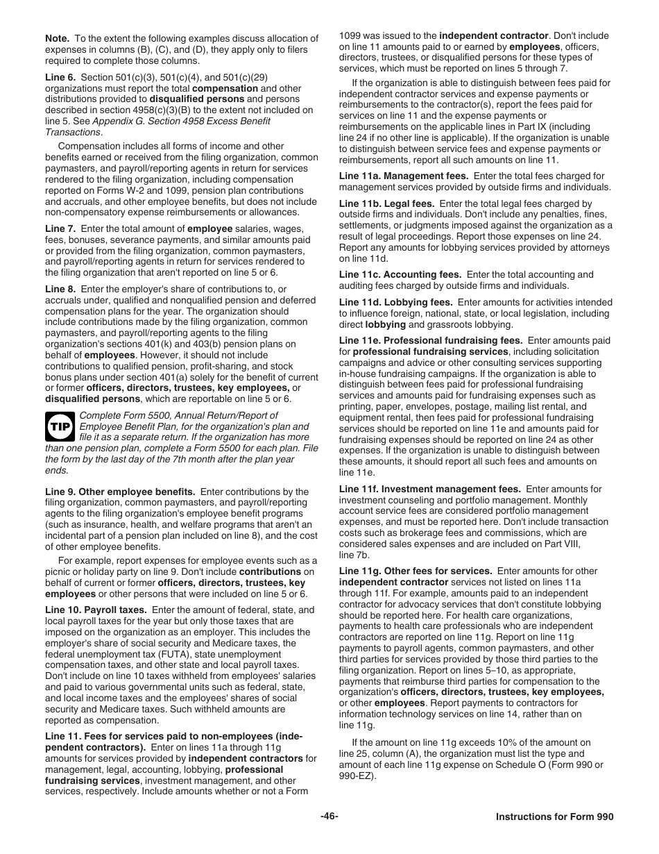 Instructions for IRS Form 990 Return of Organization Exempt From Income Tax, Page 46
