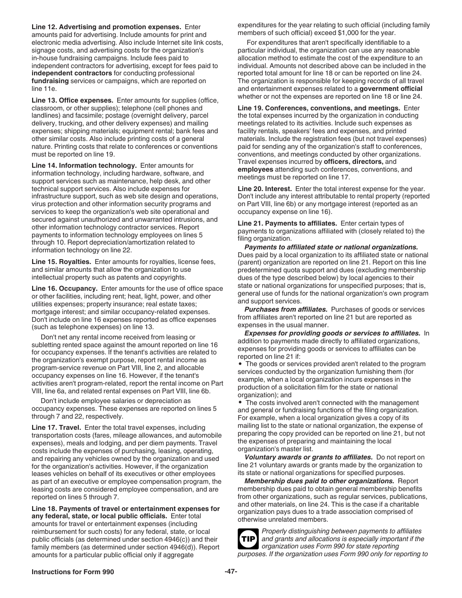 Instructions for IRS Form 990 Return of Organization Exempt From Income Tax, Page 47