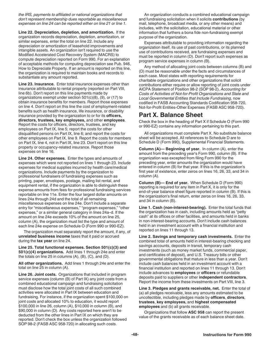 Instructions for IRS Form 990 Return of Organization Exempt From Income Tax, Page 48
