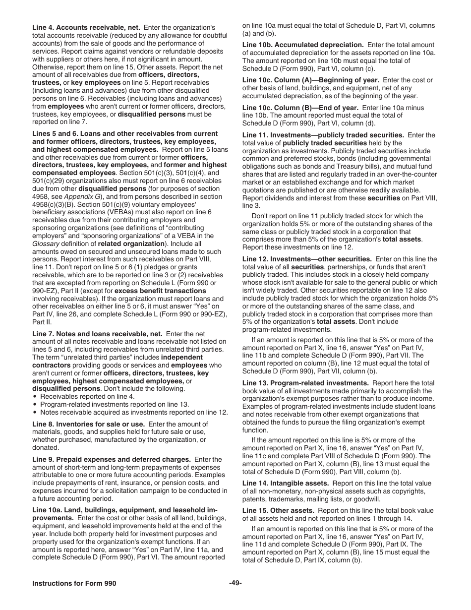 Instructions for IRS Form 990 Return of Organization Exempt From Income Tax, Page 49
