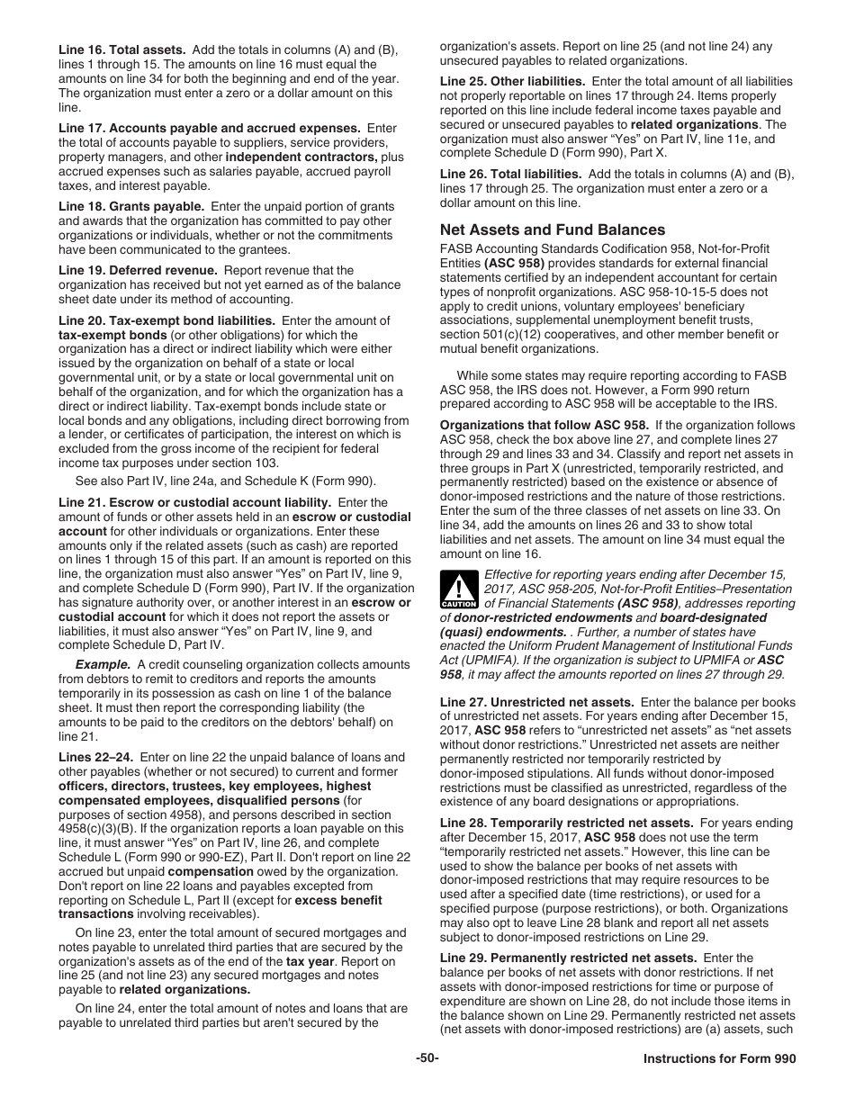 Instructions for IRS Form 990 Return of Organization Exempt From Income Tax, Page 50