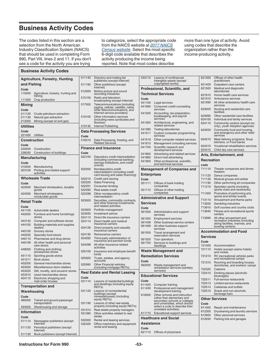 Instructions for IRS Form 990 Return of Organization Exempt From Income Tax, Page 53