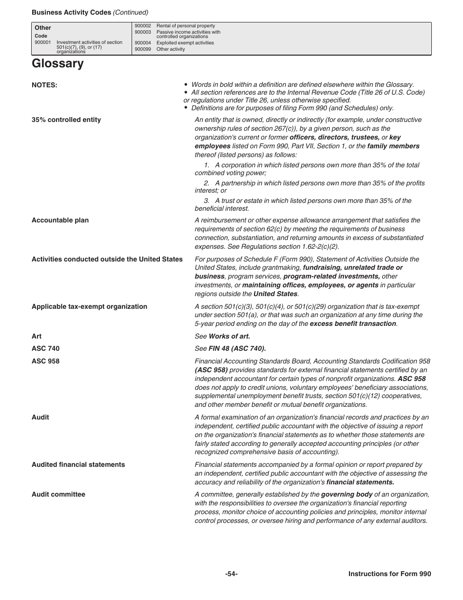 Instructions for IRS Form 990 Return of Organization Exempt From Income Tax, Page 54