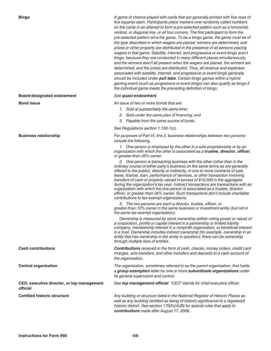 Instructions for IRS Form 990 Return of Organization Exempt From Income Tax, Page 55