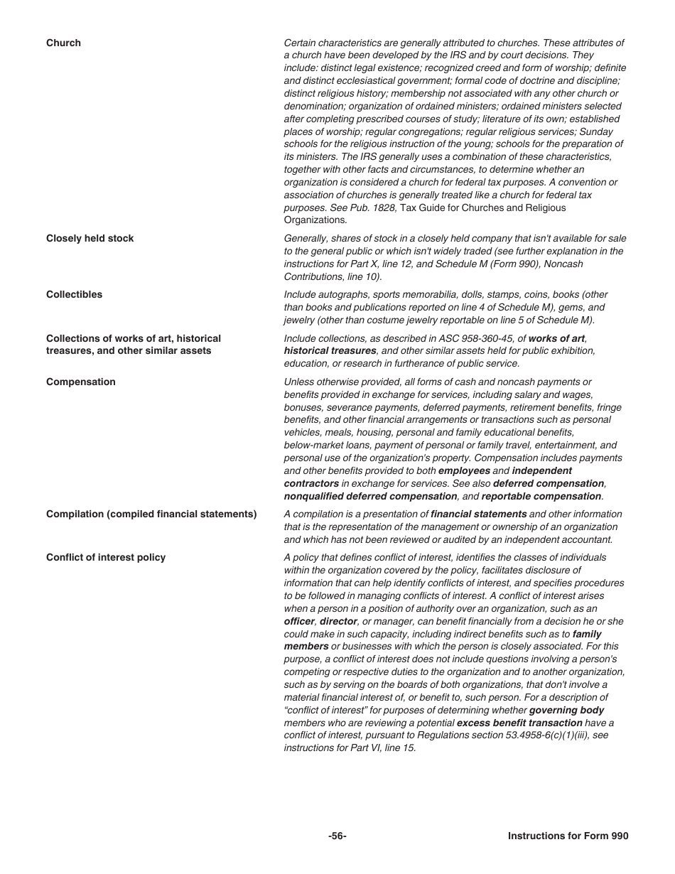 Instructions for IRS Form 990 Return of Organization Exempt From Income Tax, Page 56