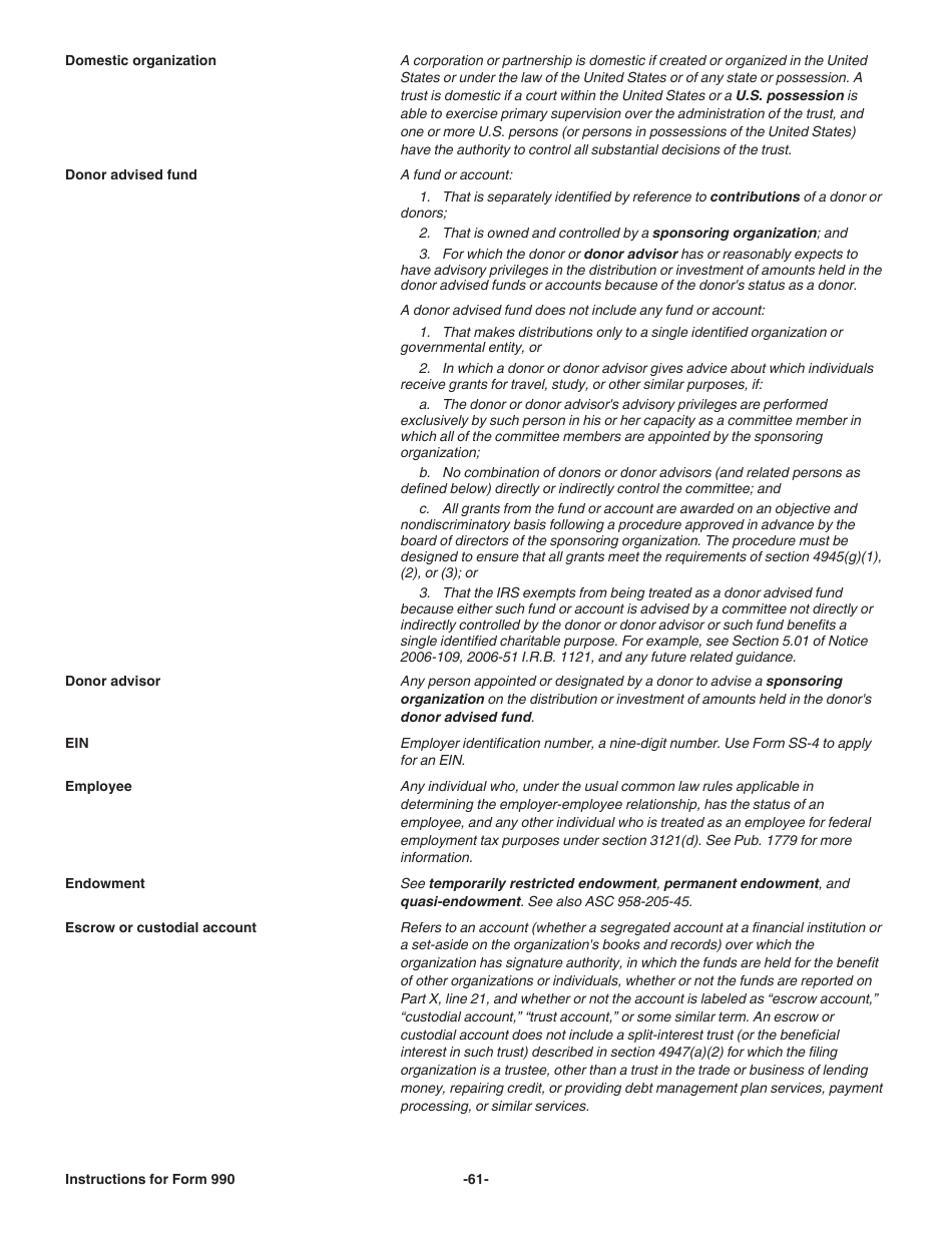 Instructions for IRS Form 990 Return of Organization Exempt From Income Tax, Page 61