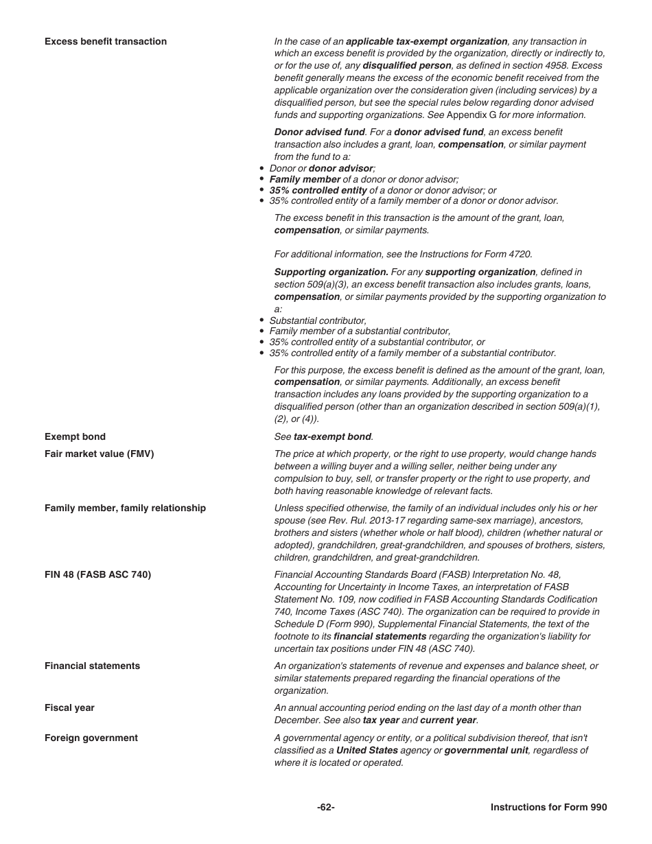 Instructions for IRS Form 990 Return of Organization Exempt From Income Tax, Page 62