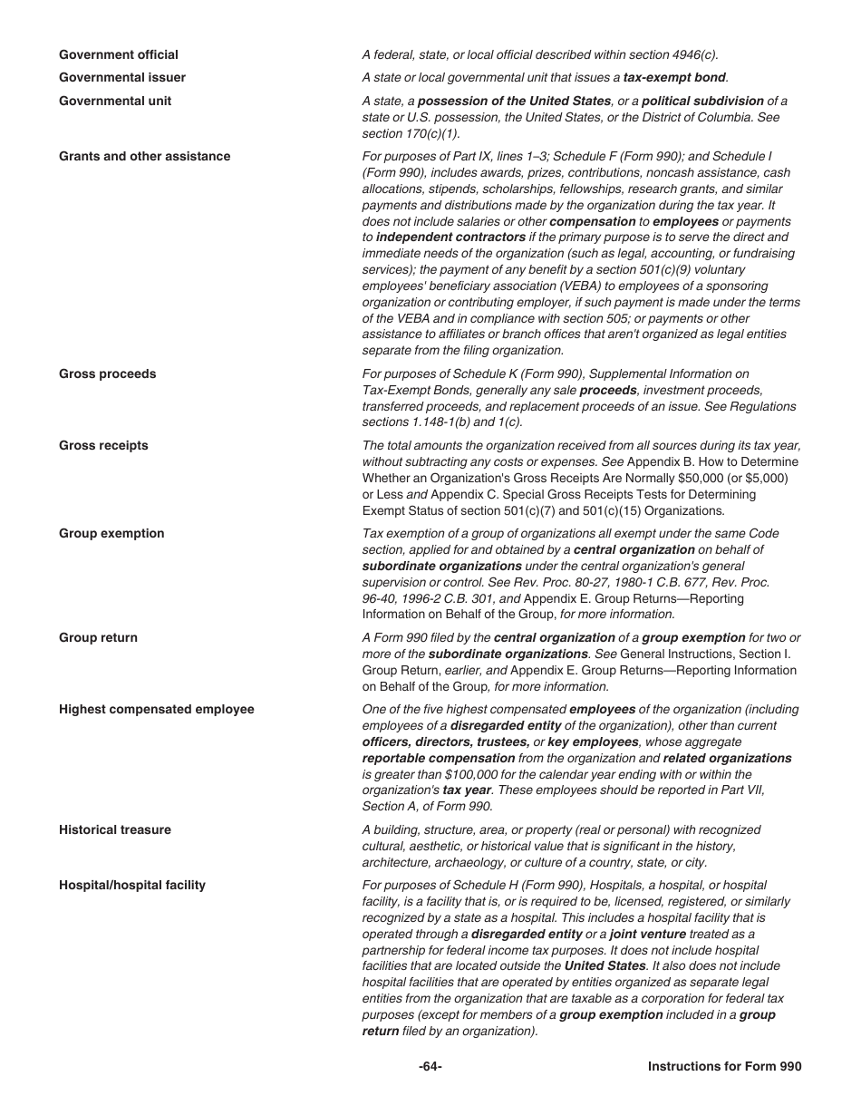 Instructions for IRS Form 990 Return of Organization Exempt From Income Tax, Page 64