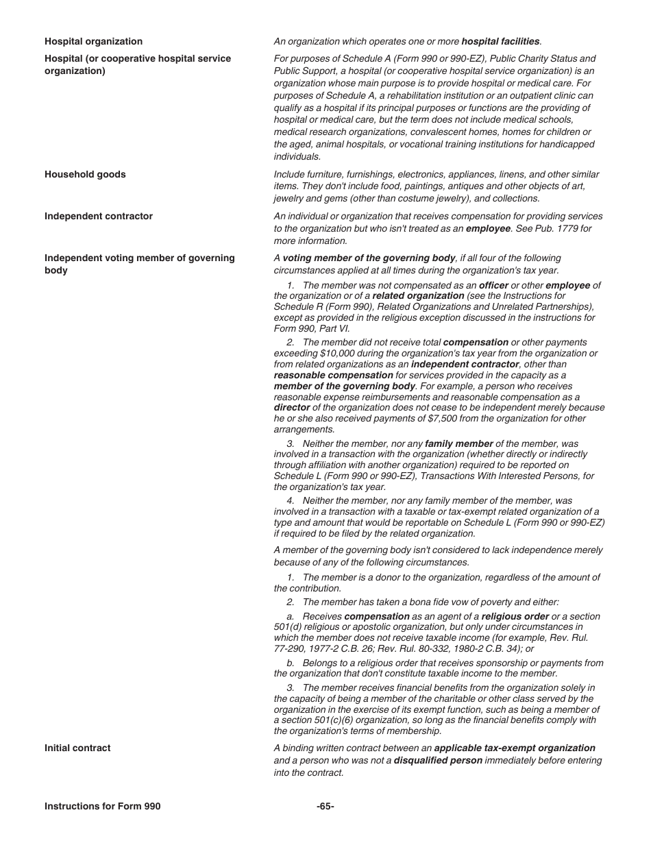 Instructions for IRS Form 990 Return of Organization Exempt From Income Tax, Page 65