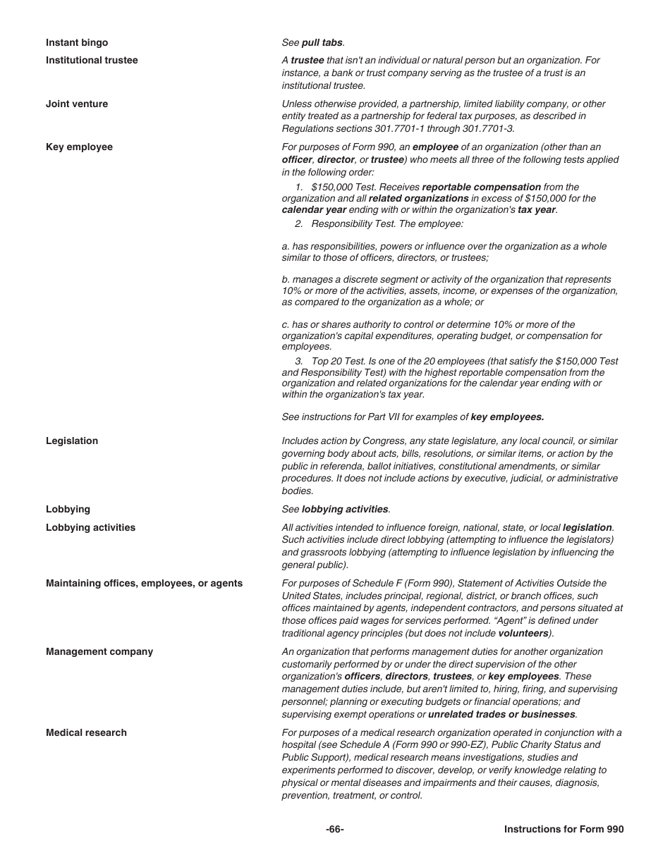 Instructions for IRS Form 990 Return of Organization Exempt From Income Tax, Page 66