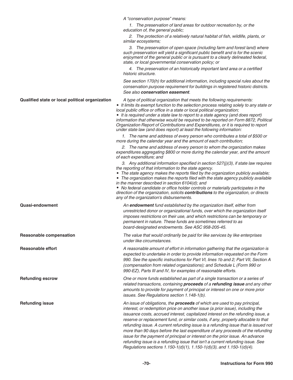 Instructions for IRS Form 990 Return of Organization Exempt From Income Tax, Page 70