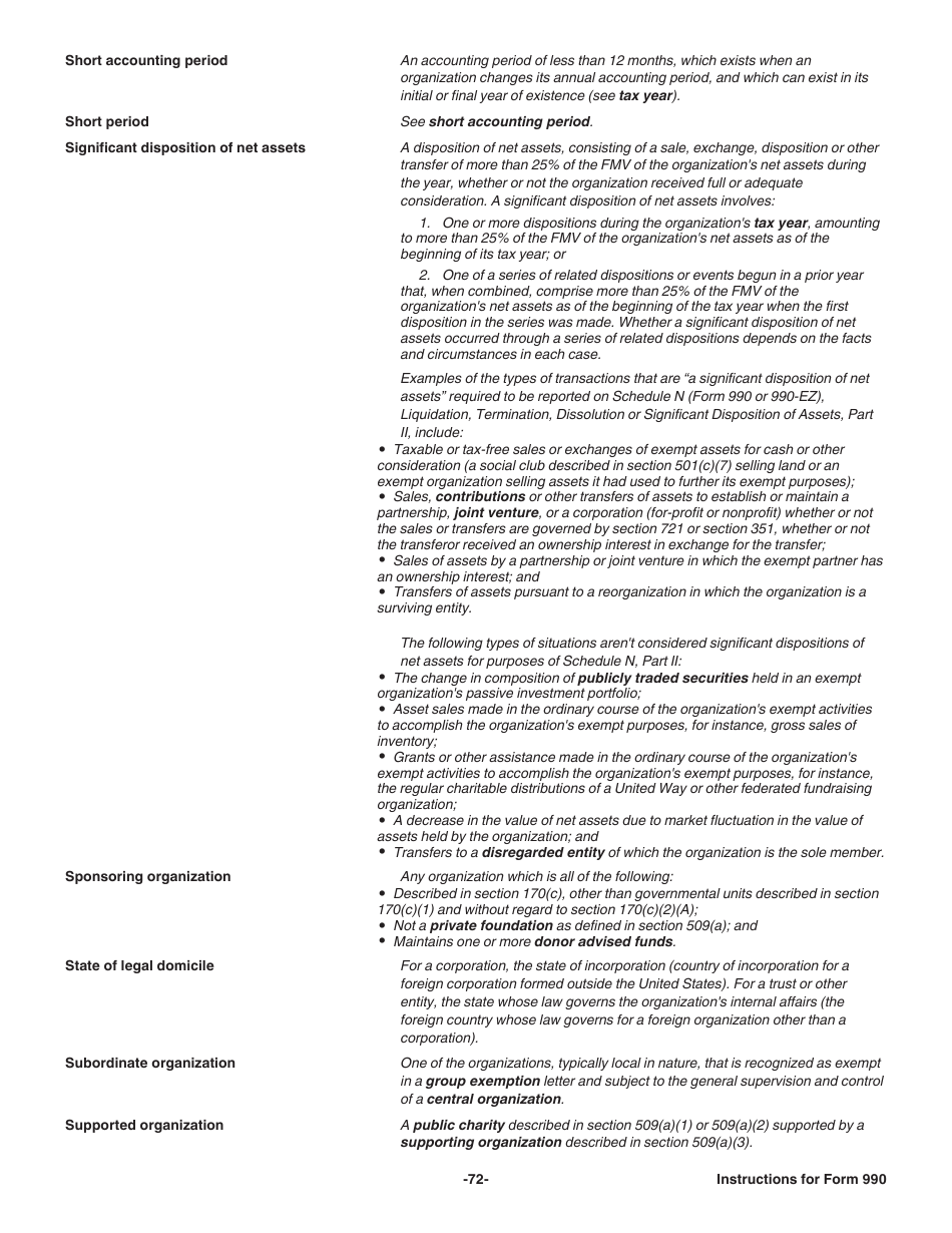 Instructions for IRS Form 990 Return of Organization Exempt From Income Tax, Page 72
