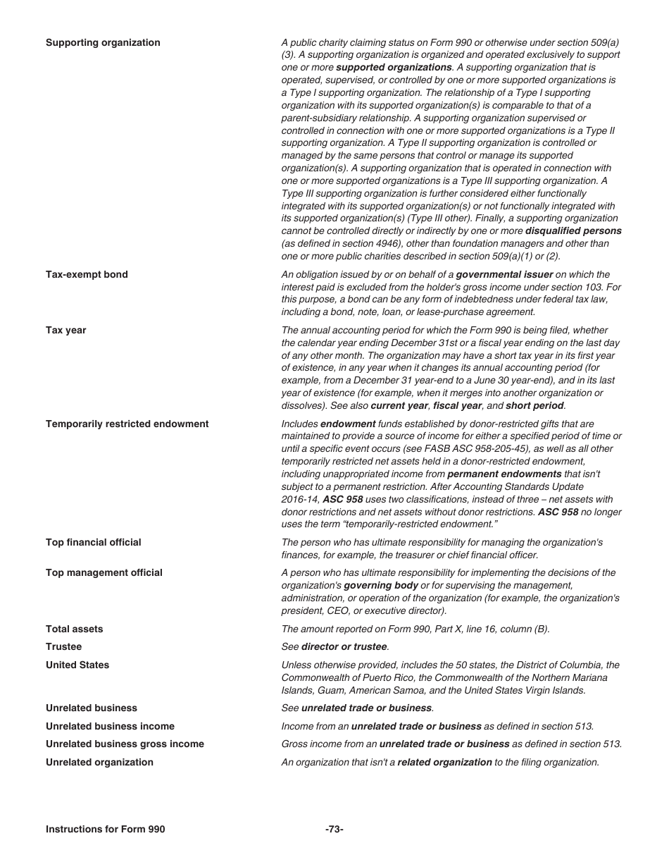 Instructions for IRS Form 990 Return of Organization Exempt From Income Tax, Page 73