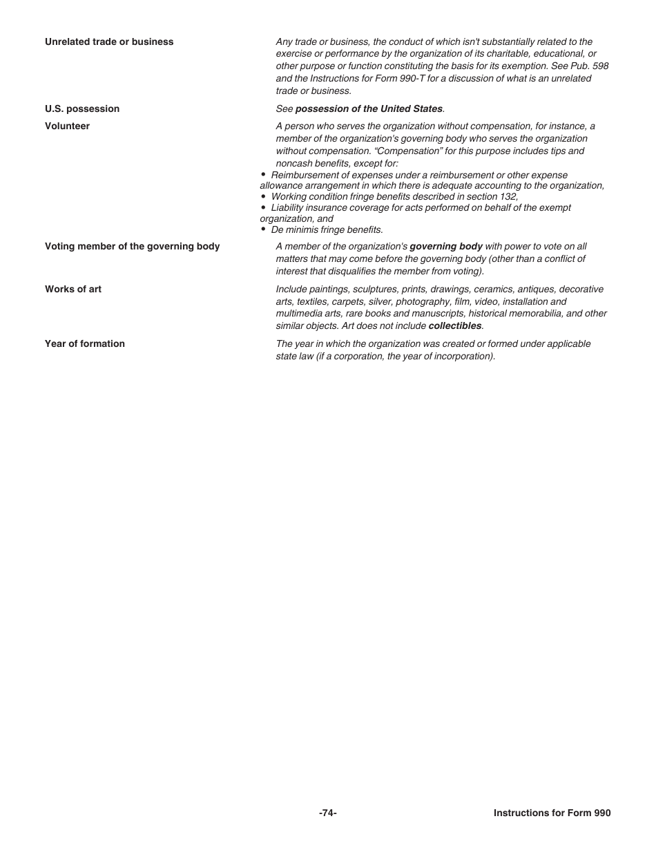 Instructions for IRS Form 990 Return of Organization Exempt From Income Tax, Page 74