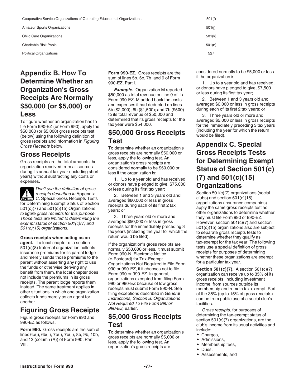 Instructions for IRS Form 990 Return of Organization Exempt From Income Tax, Page 77