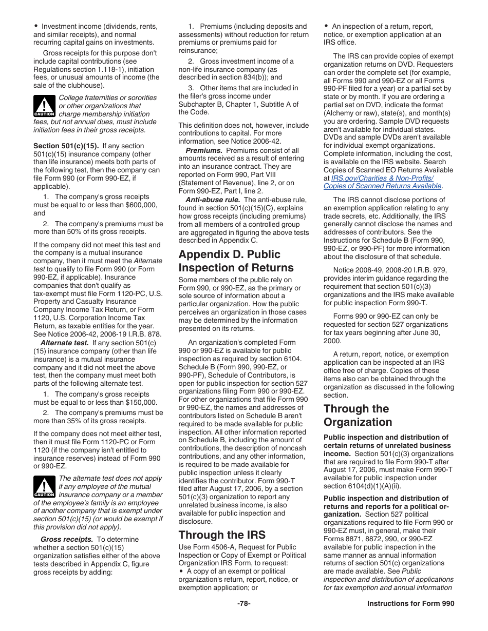 Instructions for IRS Form 990 Return of Organization Exempt From Income Tax, Page 78