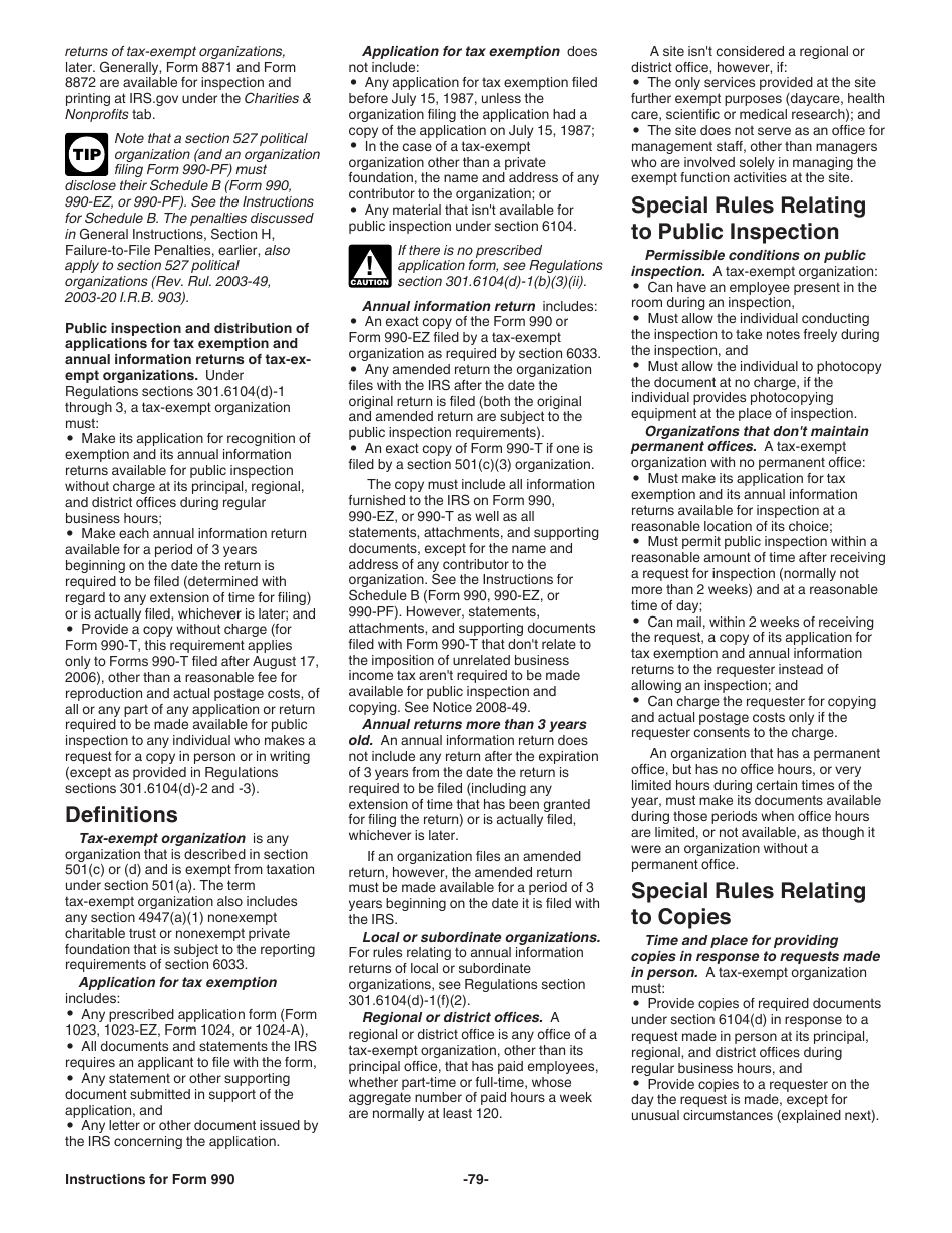 Instructions for IRS Form 990 Return of Organization Exempt From Income Tax, Page 79