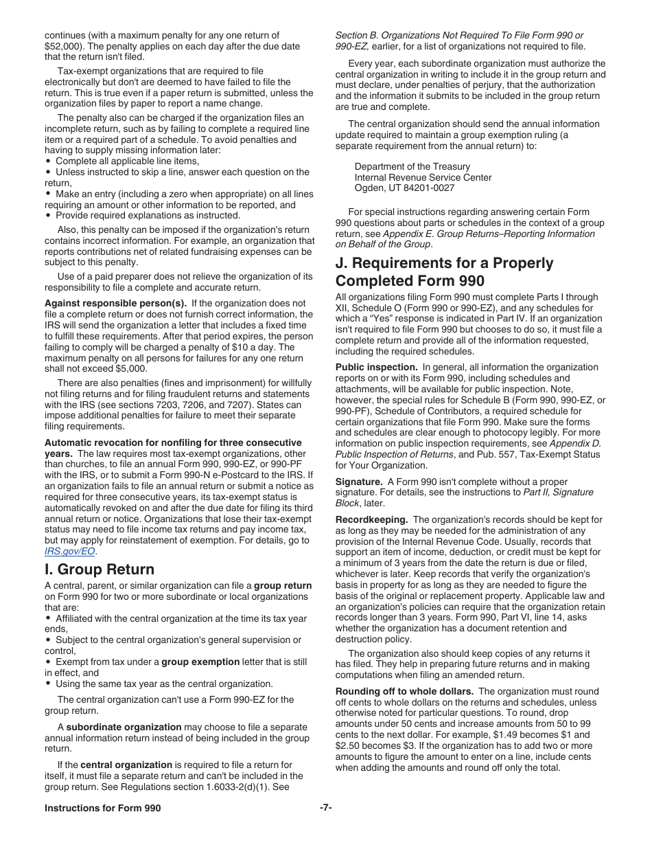 Instructions for IRS Form 990 Return of Organization Exempt From Income Tax, Page 7
