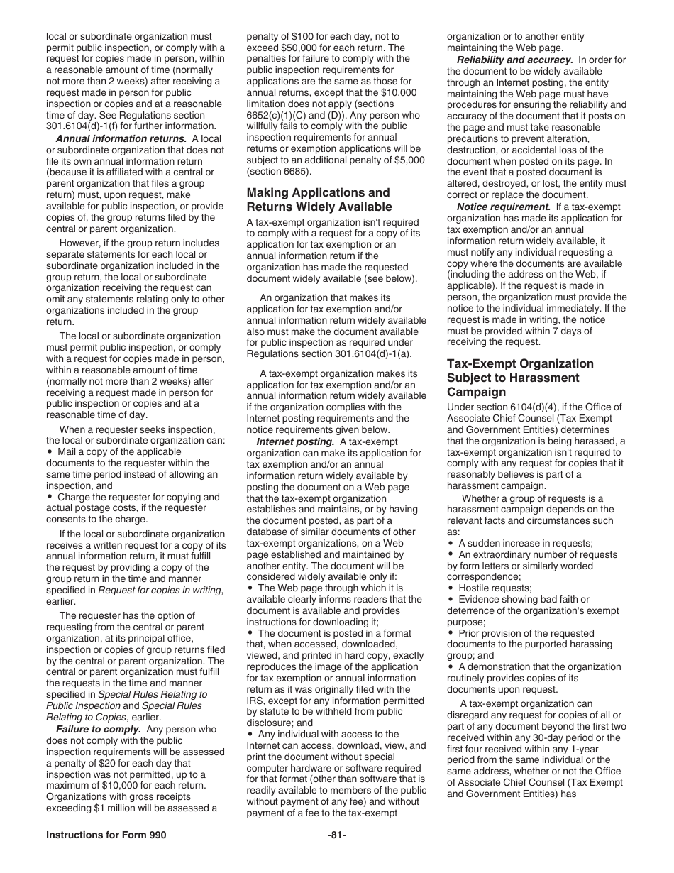 Instructions for IRS Form 990 Return of Organization Exempt From Income Tax, Page 81