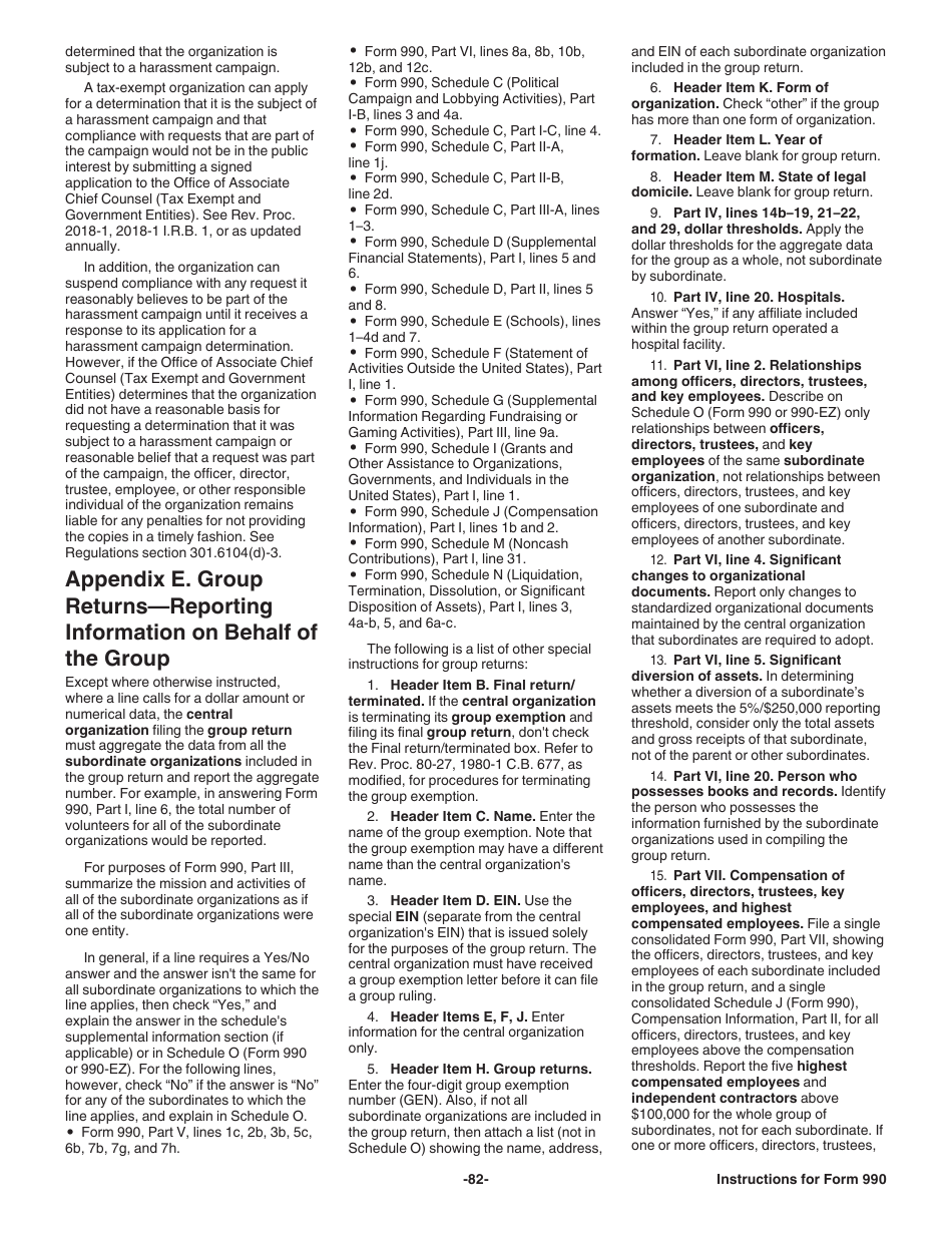 Instructions for IRS Form 990 Return of Organization Exempt From Income Tax, Page 82
