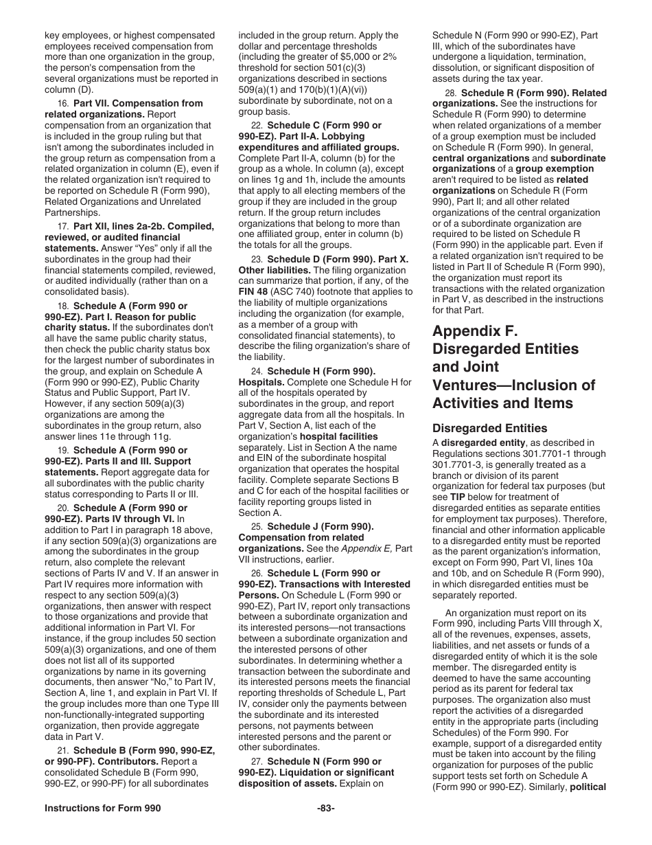 Instructions for IRS Form 990 Return of Organization Exempt From Income Tax, Page 83