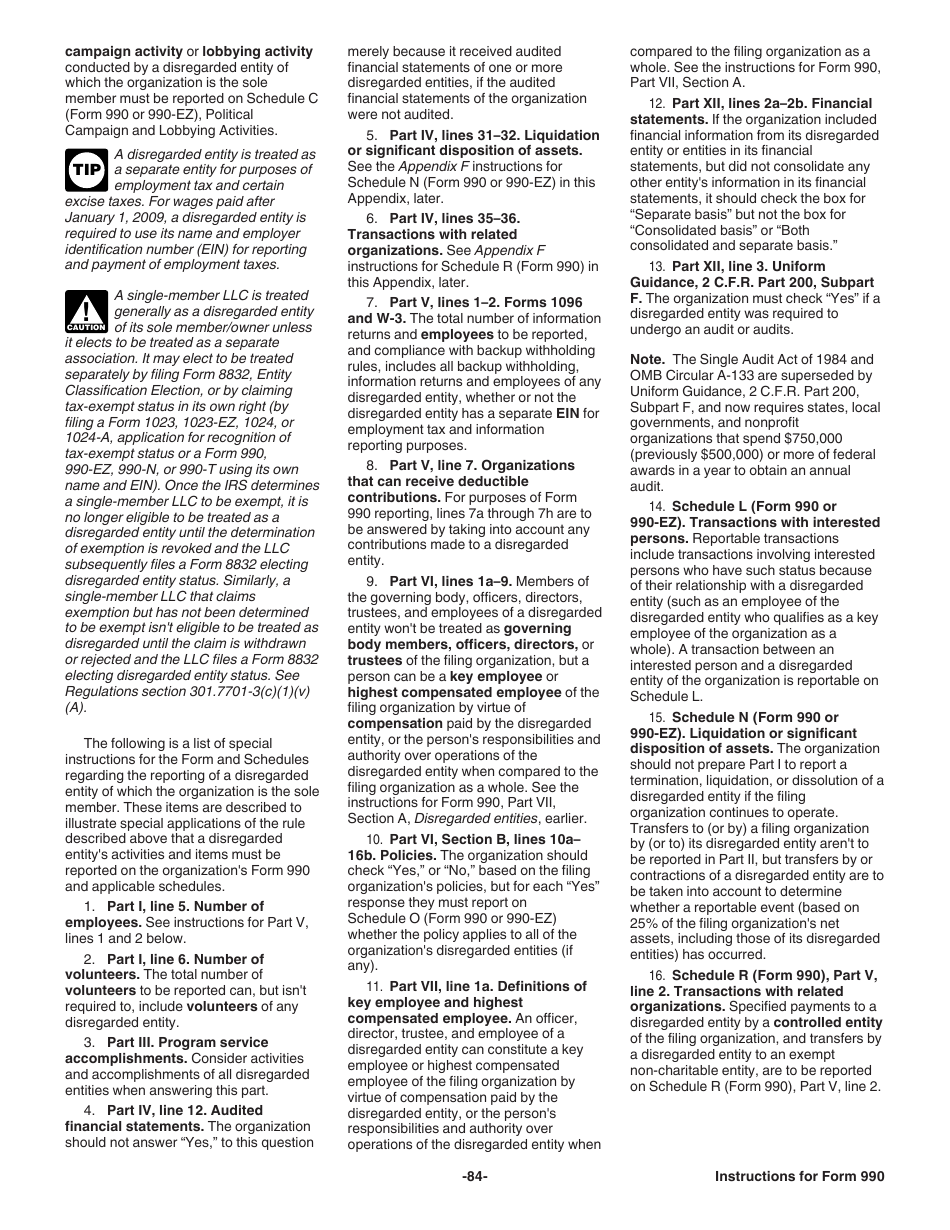 Instructions for IRS Form 990 Return of Organization Exempt From Income Tax, Page 84