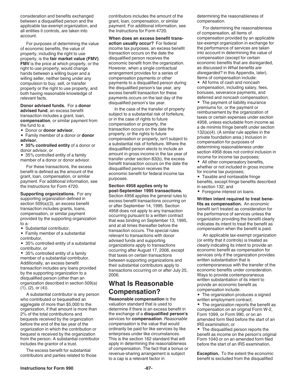 Instructions for IRS Form 990 Return of Organization Exempt From Income Tax, Page 87