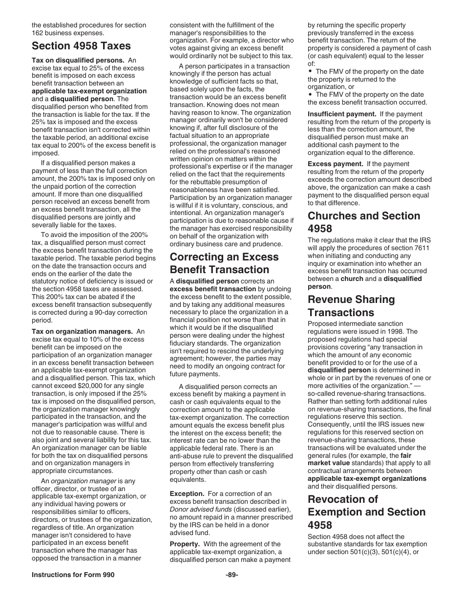 Instructions for IRS Form 990 Return of Organization Exempt From Income Tax, Page 89