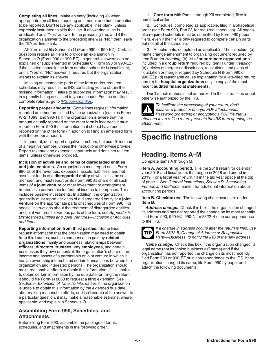 Instructions for IRS Form 990 Return of Organization Exempt From Income Tax, Page 8