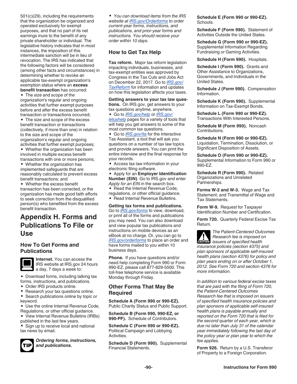 Instructions for IRS Form 990 Return of Organization Exempt From Income Tax, Page 90