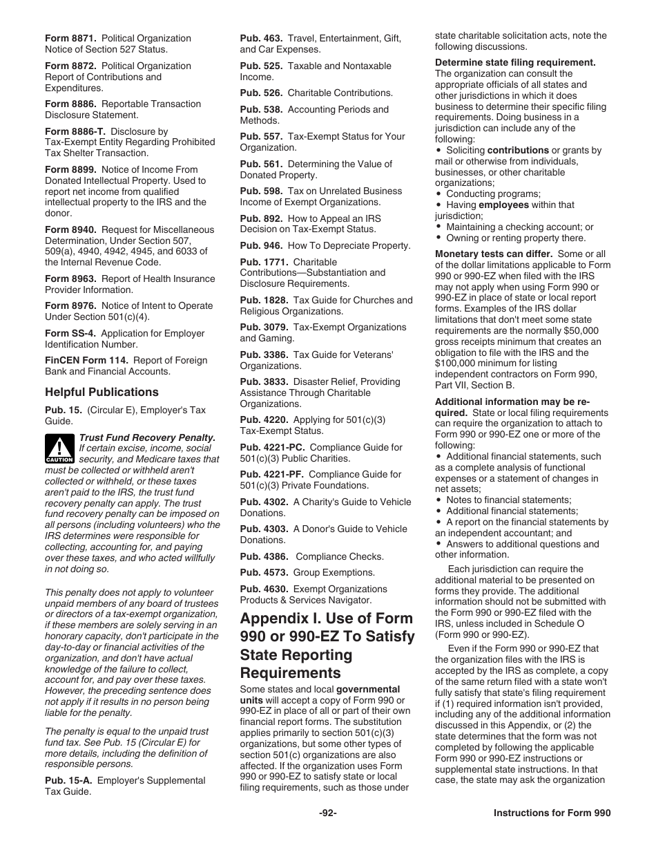 Instructions for IRS Form 990 Return of Organization Exempt From Income Tax, Page 92