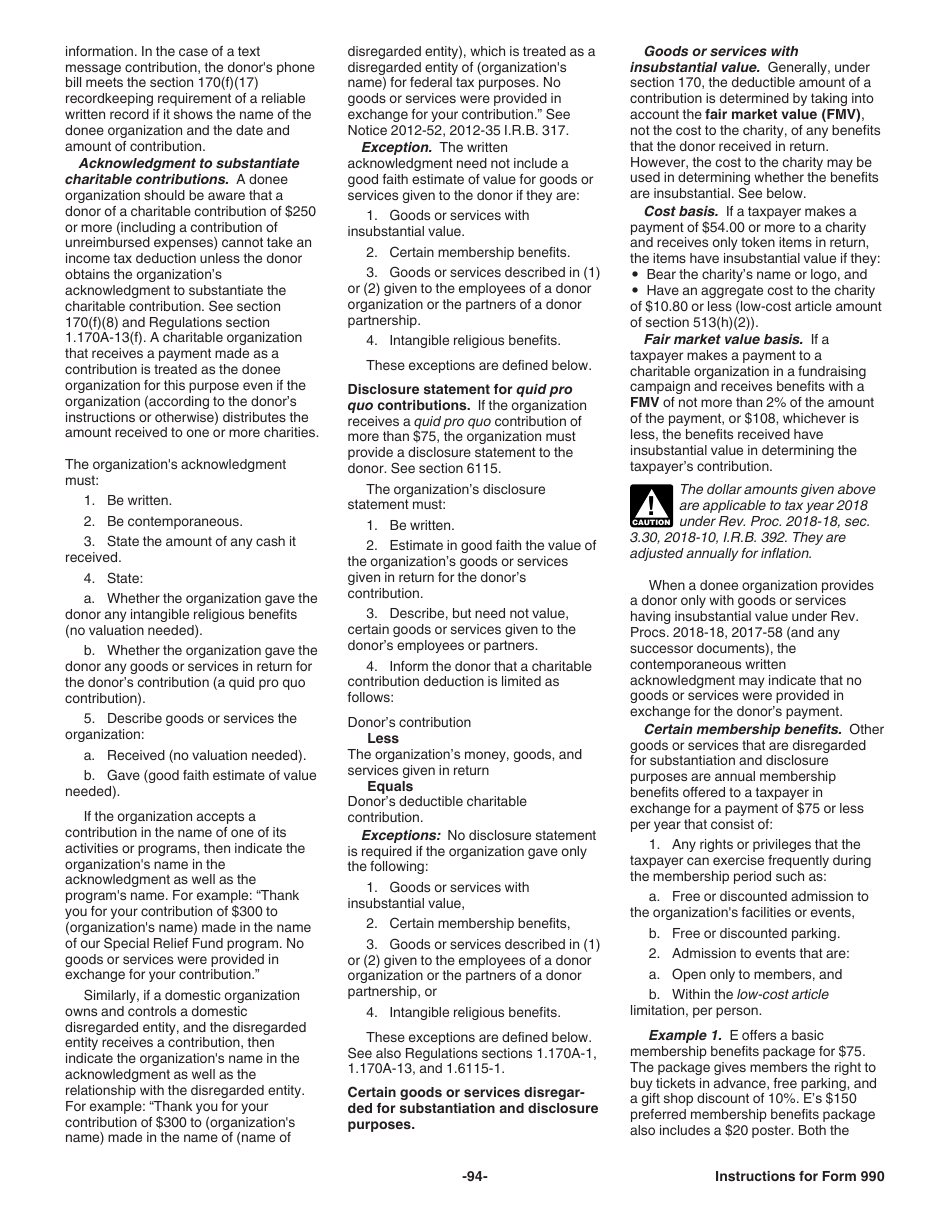 Instructions for IRS Form 990 Return of Organization Exempt From Income Tax, Page 94