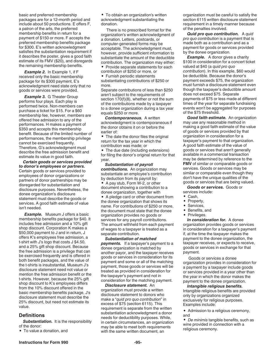 Instructions for IRS Form 990 Return of Organization Exempt From Income Tax, Page 95