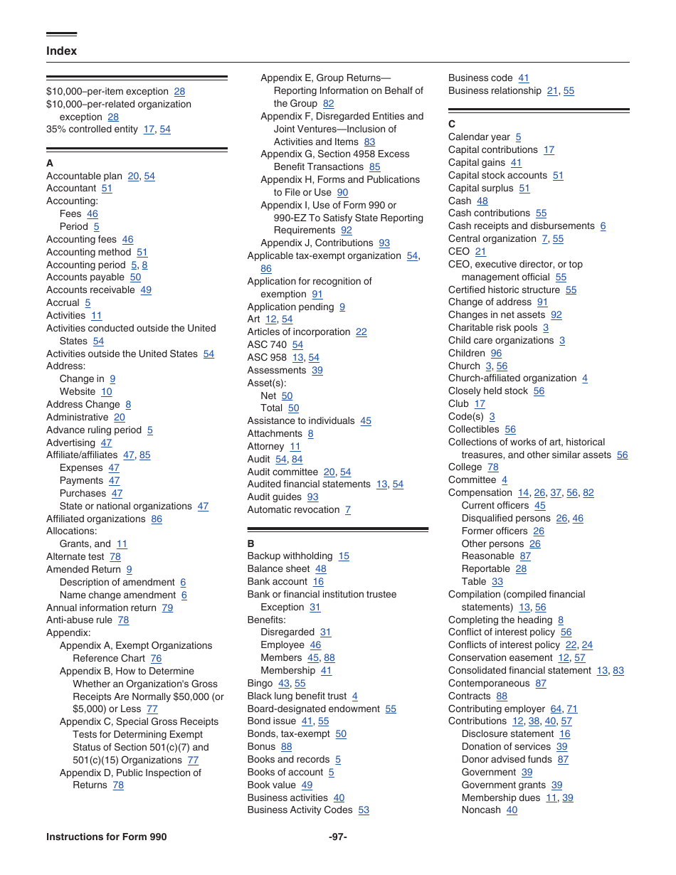 Instructions for IRS Form 990 Return of Organization Exempt From Income Tax, Page 97
