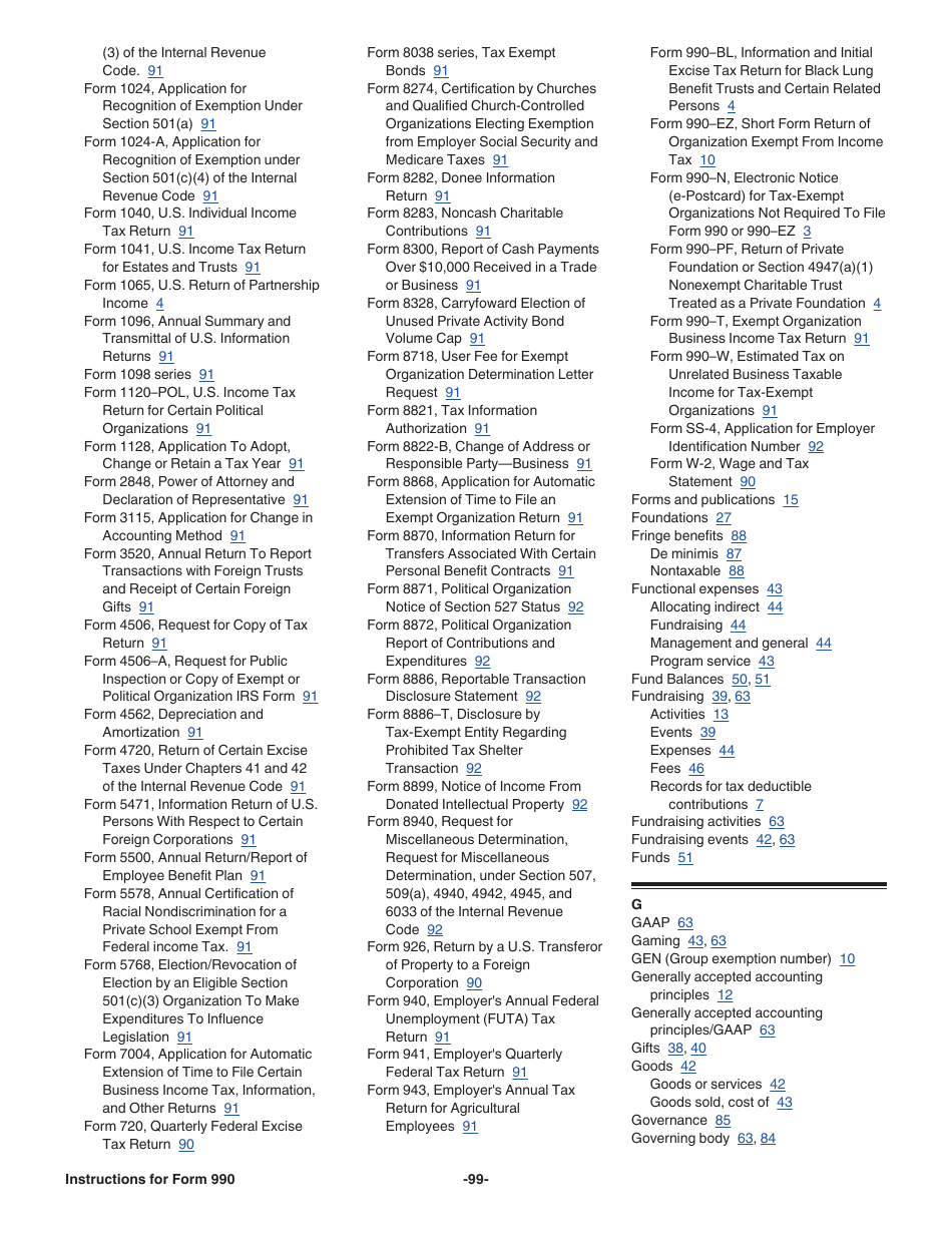 Instructions for IRS Form 990 Return of Organization Exempt From Income Tax, Page 99