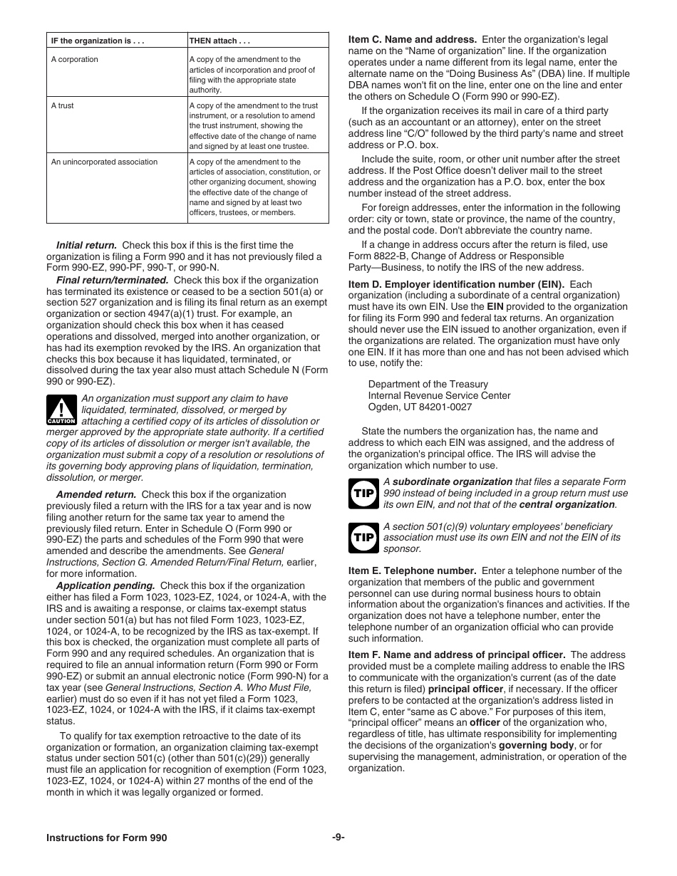 Instructions for IRS Form 990 Return of Organization Exempt From Income Tax, Page 9