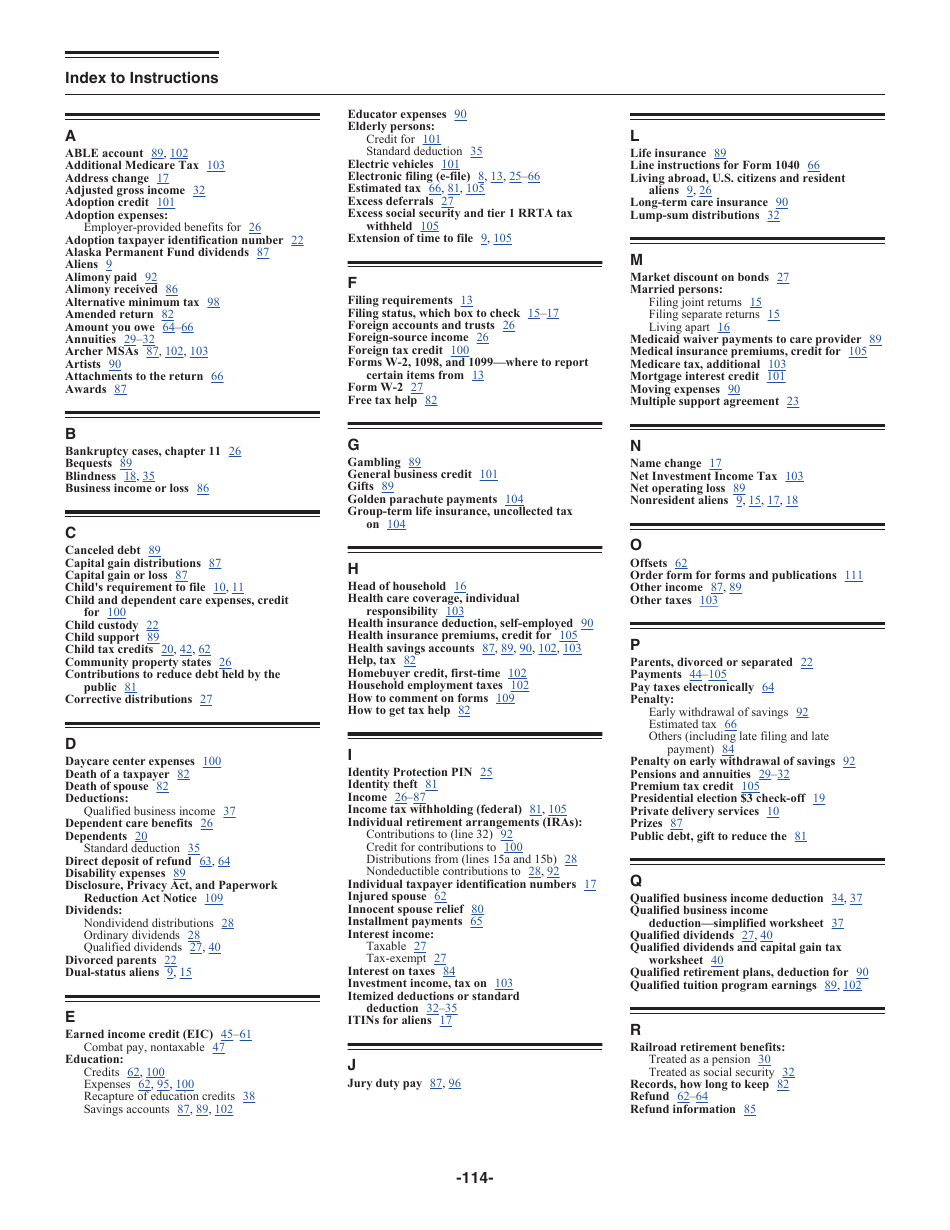 Instructions for IRS Form 1040 U.S. Individual Income Tax Return, Page 114