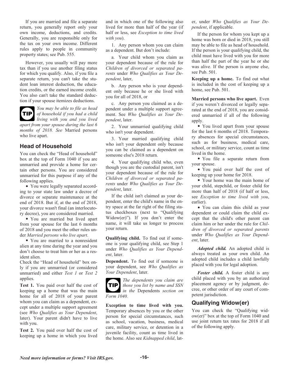 Instructions for IRS Form 1040 U.S. Individual Income Tax Return, Page 16