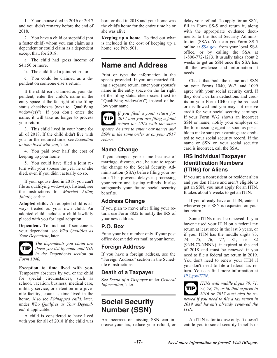 Instructions for IRS Form 1040 U.S. Individual Income Tax Return, Page 17